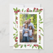Holly and Waterverf Greenery Photo Holiday Card Kaart (Voorkant)