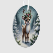 Holly-Antlered Fawn in Snowy Forest Ornament (voorkant)