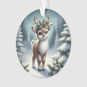 Holly-Antlered Fawn in Snowy Forest Ornament (voorkant)
