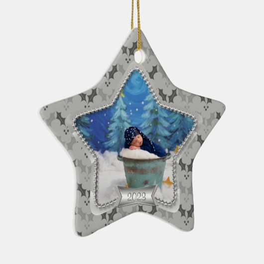 Holly Baby's Eerste Kerstmis 2023 Ster Keramisch Ornament (Rechts)