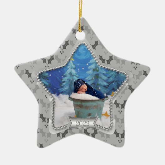 Holly Baby's Eerste Kerstmis 2023 Ster Keramisch Ornament (Voorkant)