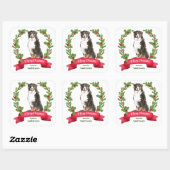 Holly Banner Bernese Mountain Dog Kerstplein Vierkante Sticker (Vel)