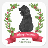 Holly Banner Black Cocker Spaniel Kerstmis Vierkante Sticker (Voorkant)
