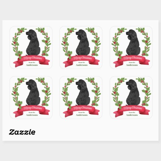 Holly Banner Black Cocker Spaniel Kerstmis Vierkante Sticker (Vel)