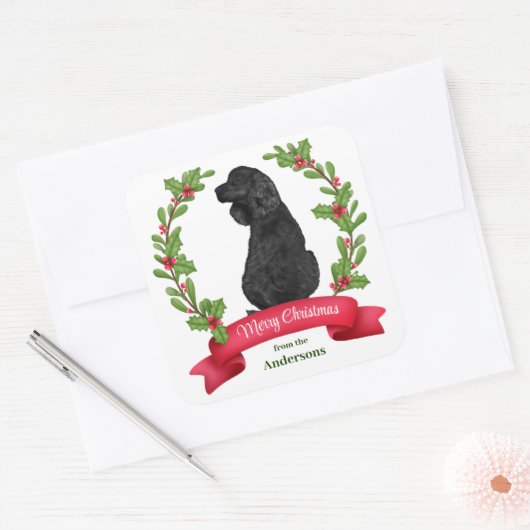 Holly Banner Black Cocker Spaniel Kerstmis Vierkante Sticker (Envelop)