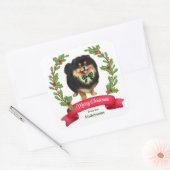Holly Banner Black Tan Pommeren Kerstmis Vierkante Sticker (Envelop)