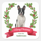 Holly Banner Black White Bulldog Holiday Vierkante Sticker (Voorkant)
