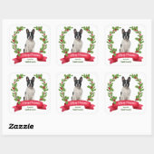 Holly Banner Black White Bulldog Holiday Vierkante Sticker (Vel)