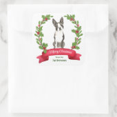 Holly Banner Boston Terrier Dog Kerstmis Vierkante Sticker (Tas)