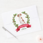 Holly Banner Brittany Dog Kerstmis Vierkante Sticker (Envelop)