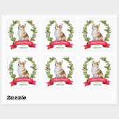 Holly Banner Corgi Dog Christmas Square Sticker (Vel)
