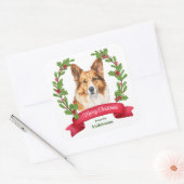 Holly Banner Corgi Hondenportret Kerstmis Vierkante Sticker (Envelop)