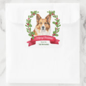 Holly Banner Corgi Hondenportret Kerstmis Vierkante Sticker (Tas)