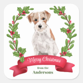 Holly Banner Jack Russell Kerstrier Vierkante Sticker