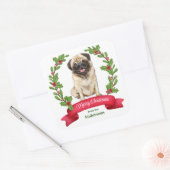 Holly Banner Pug Dog Kerstmis Vierkante Sticker (Envelop)