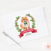 Holly Banner Red Pomeranian Kerstmis Vierkante Sticker (Envelop)