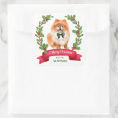 Holly Banner Red Pomeranian Kerstmis Vierkante Sticker (Tas)