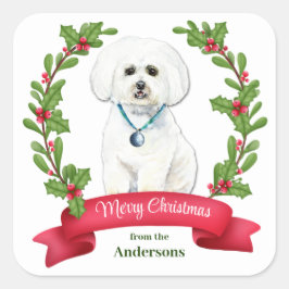 Holly Banner White Maltese kerst Vierkante Sticker