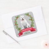 Holly Banner White Pit Bull Dog Kerstmis Vierkante Sticker (Envelop)
