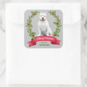 Holly Banner White Pit Bull Dog Kerstmis Vierkante Sticker (Tas)