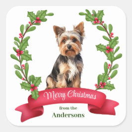 Holly Banner Yorkshire Terrier Kerstmis Vierkante Sticker