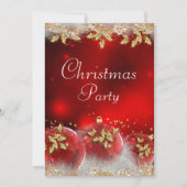 Holly Baubles Red Gold-kerstfeest Uitnodiging (Voorkant)