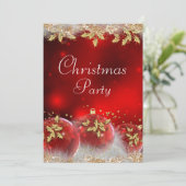 Holly Baubles Red Gold-kerstfeest Uitnodiging (Staand voorkant)