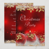 Holly Baubles Red Gold-kerstfeest Uitnodiging (Voorkant / Achterkant)
