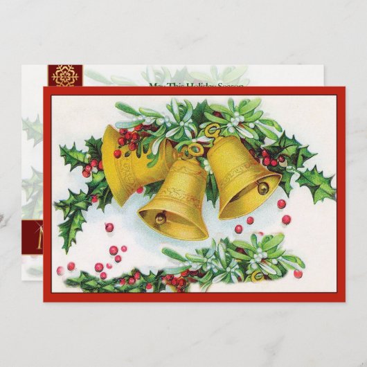  Holly bedekt gouden kerstballetjes Feestdagenkaart (Voorkant / Achterkant)