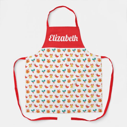 Holly Bell Christmas Stocking Pattern Aangepaste n Schort (Voorkant)