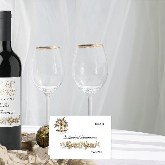 Holly Bell Kerstmis Bruiloft Gast Naam Plaats Kaar Kaart