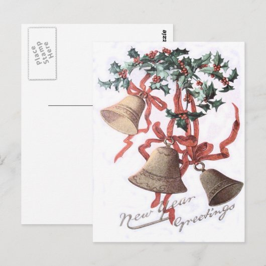 Holly Bell Red Ribbon Briefkaart (Voorkant / Achterkant)