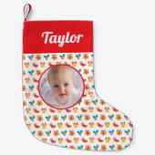 Holly Bell Stocking Pattern Aangepaste Tekst Naam  Kleine Kerstsok (Voorkant)