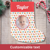 Holly Bell Stocking Pattern Aangepaste Tekst Naam  Kleine Kerstsok