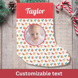Holly Bell Stocking Pattern Aangepaste Tekst Naam  Kleine Kerstsok
