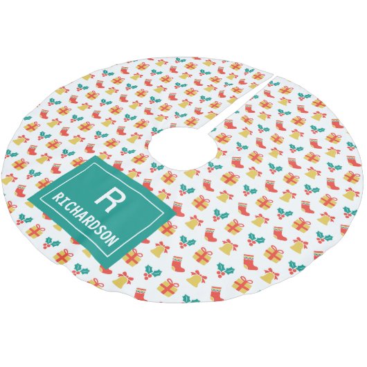 Holly Bell Stocking Pattern Monogram Familienaam Kerstboom Rok (Gekanteld)