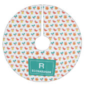 Holly Bell Stocking Pattern Monogram Familienaam Kerstboom Rok (Voorkant)