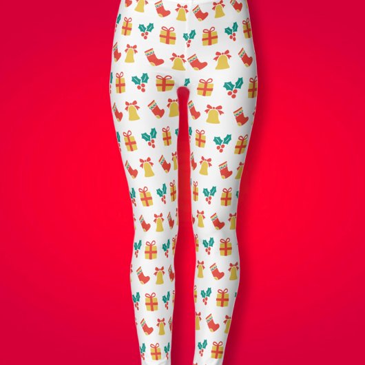 Holly Bell Stocking Rood Wit Groen Goud Kerstmis Leggings