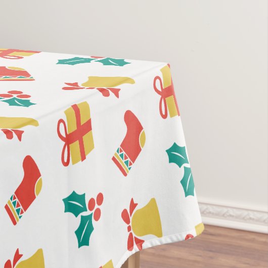 Holly Bell Stocking Rood Wit Groen Goud Kerstmis Tafelkleed (Voorbeeld)