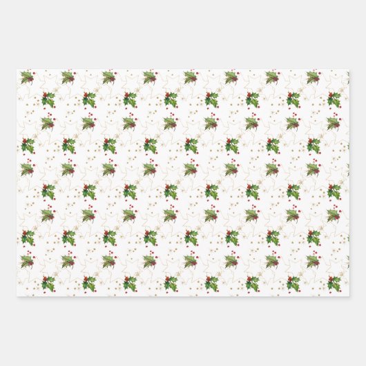 Holly, Bells en Stars Kerstmis Inpakpapier Vel (Voorkant 3)