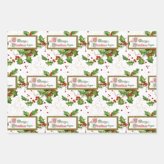 Holly, Bells en Stars Kerstmis Inpakpapier Vel (Voorkant 2)