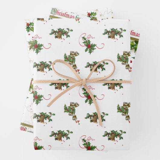 Holly, Bells en Stars Kerstmis Inpakpapier Vel (In situ)