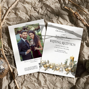 Holly Bells Gouden Bes Winter Bruiloftsreceptie Kaart