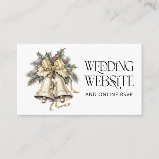 Holly Bells Kerst Bruiloft Website Online RSVP Informatiekaartje (Voorkant)