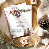 Holly Bells Red Berries Winter Wedding Invitation Kaart