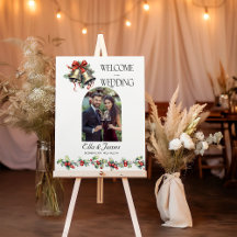 Holly Bells Winter Bruiloft Foto Welkomstbord