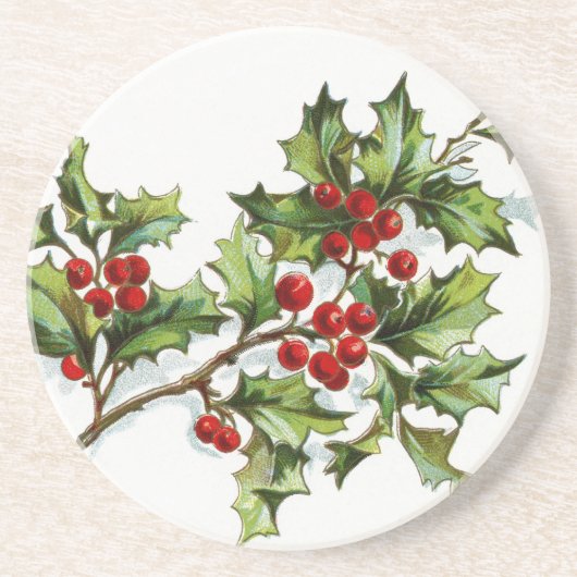 Holly Berries 001 Zandsteen Onderzetter (Voorkant)