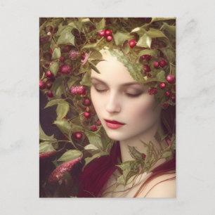 Holly Berries Beauful Woman Holiday Briefkaart
