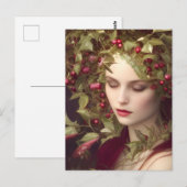 Holly Berries Beauful Woman Holiday Briefkaart (Voorkant / Achterkant)