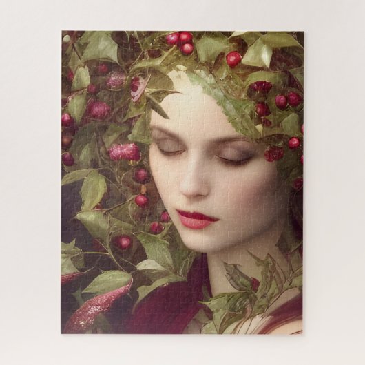 Holly Berries Beauful Woman Holiday Legpuzzel (Verticaal)